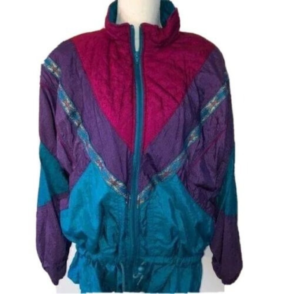 Points West Windbreaker Size Medium M Womens Vintage Nylon Pink Purple Jacket